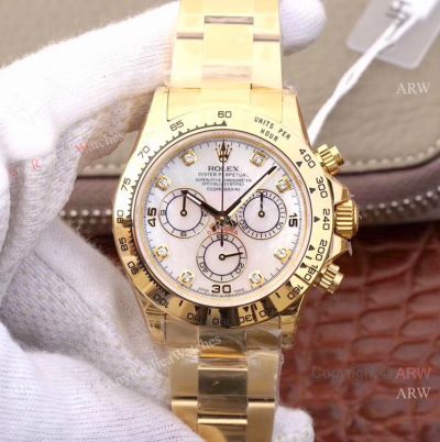 1:1 Best Copy Rolex Daytona 4130 JH Factory Watches Yellow Gold Diamond Marker